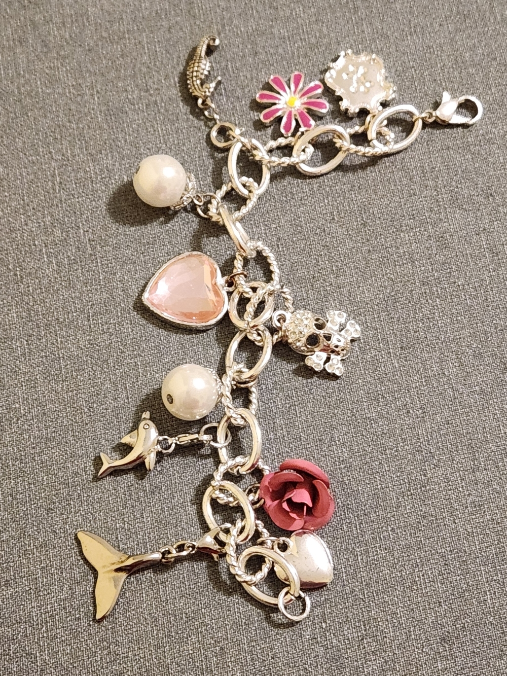 Silver And Pink Pirate Sea Charm Bracelet